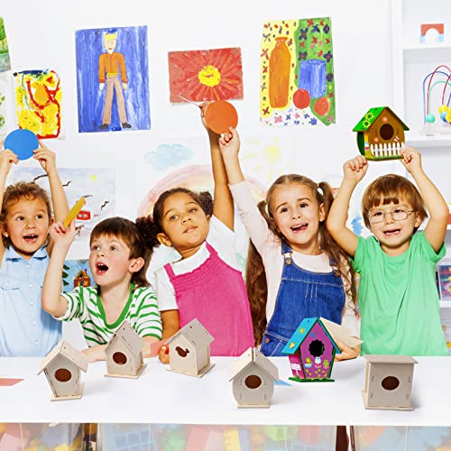 Kisston 210 Pcs DIY Birdhouse Kits for Kids Ages 5-8, 8-12, 96 Wooden Bird Houses Kit in 6 Shapes and 114 Stereoscopic Butterfly Sticker for Children Craft Class Activity Art DIY Project