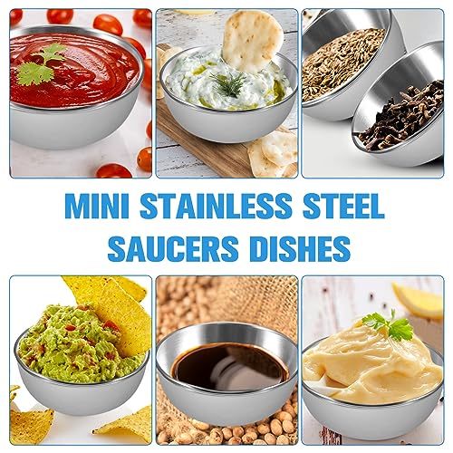 20 Pack 3.2 inch Stainless Steel Sauce Dishes 3.5 oz Mini Individual Saucers Bowl Round Seasoning Dishes Bowl Serving Appetizer Plates for Kitchen Prep Side Dish Soy Sauce Sushi Dip (20)