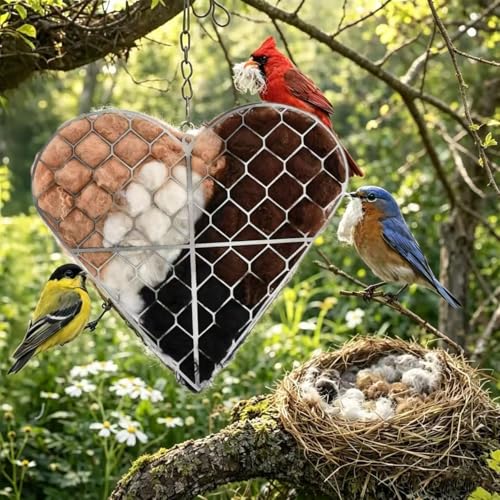 Handmade Fiber Bird Nesting Heart, Refillable Nesting Material for Wild Bird