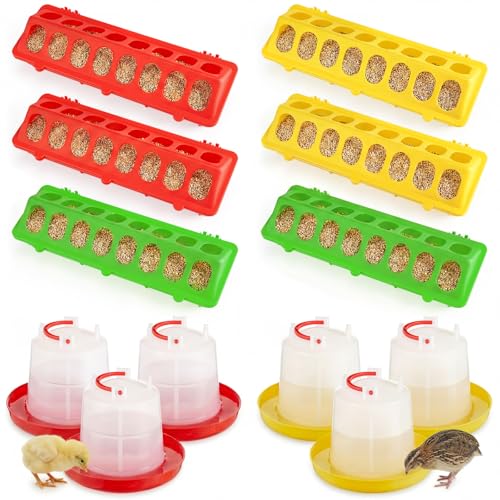 12 Pack Chick Feeder and Waterer Set, Baby Chicken Supplies with Chicks Feeder Trough and 1l Hanging & Automatic Waterer, Chicken Starter Kit for Small Poultry Ducks Quail Coop