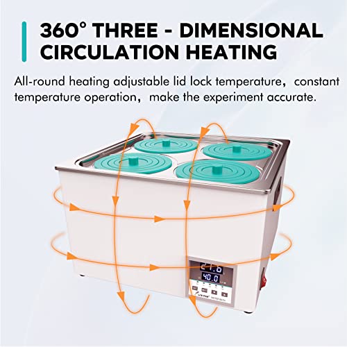 LAB FISH BHS-4 Lab Water Bath, 12L Digital Thermostatic Heater | 12L capacity, digital thermostat, precision heating, stainless steel tank, 4 openings, for lab sample warming & incubation - style: BHS-4(12L)