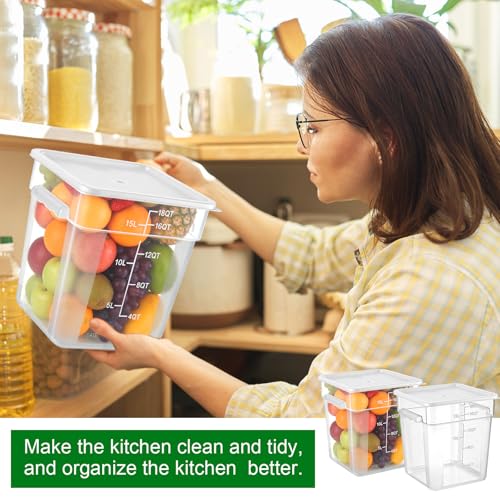 FoldTier 2 Pieces Square Food Storage Containers Polycarbonate Clear food Container with Lid Commercial Storage with Graduations for Commercial Kitchen Dough Marinating Meat (White,18 Qt) - color: White, size: 18 Qt