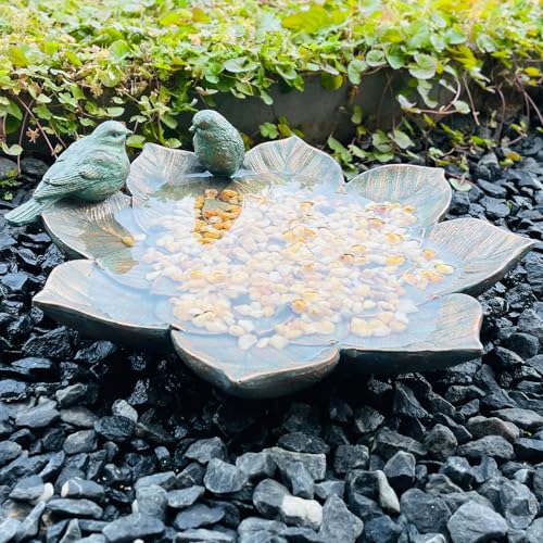 Bird Feeder and Outdoor Bird Bath Bowl, Antique Garden Resin Birdbath Bowl with Vintage Flower Design for Outside Yard or Table Decor - color: Bird Feeder