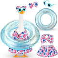 Bikini Porch Goose Outfits with Sunglasses and Swimming Tube for 23" Summer Goose Costume Garden Patio Statue Decor(Blue Monstera Leaf) - style: Blue Monstera Leaf