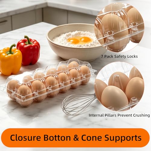 60 Pack 2x6 Grids Plastic Egg Cartons Bulk 12 Count Clear, Reusable Stackable Dozen Chicken Eggs Containers Holders for Storage, Family, Farm Markets and Commercial Display