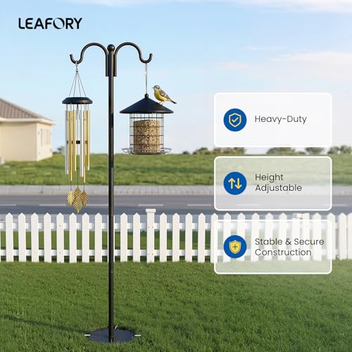 74 Inch Double Shepherd Hooks Stand with Base for Outdoor Bird Feeder Pole | Heavy Duty Double Hook Pole Includes 4 Ground Stakes & Water Bag, Ideal for Hanging Baskets, Wind Chimes, Bird Feeders