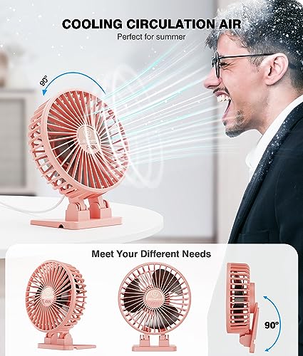 JZCreater USB Desk Fan, Portable Mini Fan, 3 Speeds Desktop Table Cooling, Plug in Power, Rotation Strong Wind, Quiet Personal Small Fan for Home Desktop Office Travel Bedroom, Pink - color: Pink Black