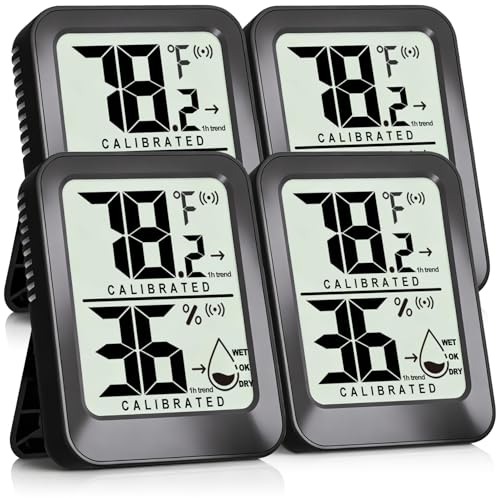AyayaBoss 4 Pack Room Thermometer Indoor Hygrometer | Mini Size, Monitor Temperature & Humidity, Accurate Fast Read, Easy To View, Kickstand/Hanging/Wall Adhesive, ℉/℃, w/ Battery