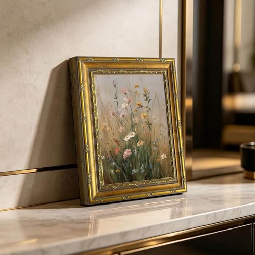DR.RiftArt Vintage Wildflowers Wall Art, Gold Framed Rustic Floral Decor | Flower Field Meadow Landscape Painting, Canvas Prints, for Bedroom Living Room Office 9x11 inch - color: Vintage Wildflowers, size: 11"L x 9"W