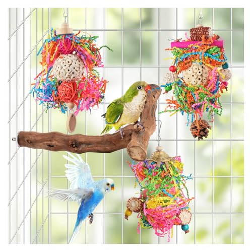 Bird Toys, Parakeet Foraging Toys, Hanging Chewing Toys with Natural Wooden Perches, Bird Cage Accessories, Suitable for Parakeets, Cockatiels, Budgies, Lovebirds & More - color: 5 pieces sola