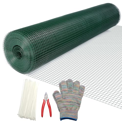 Hardware Cloth 1/2inx48inx100ft, Chicken Wire Fencing Vinyl PVC Coated Welded Wire Mesh Animal Coop Garden Plant for Rabbit Snake Rodents Foxes Groundhogs Poultry Netting Cage Farm Protection - color: Green, size: 1/2in 48in×100ft