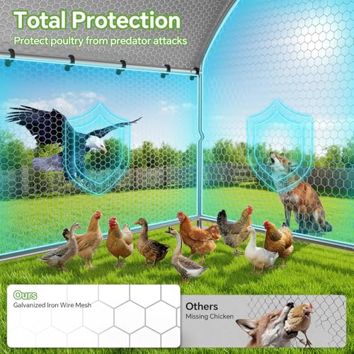 Large Metal Chicken Run for Yard with Cover, Heavy-Duty Chicken Coop Pen | 26.2 x 9.8 x 6.4 FT Extra-large Outdoor Walk-in Chicken Run Enclosure for 20-30 Chickens, Outdoor Duck House & Rabbit Cage - size: 315.0"L x 118.1"W x 78.0"H