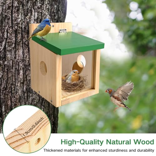 Bird Houses for Outside Clearance with Clear Window Hummingbird House for Viewing,Bird Feeder,Hanging Wooden Birdhouses,Bird Nesting Box for Bluebird Finch Swallow Wren Chickadee Assembly Required