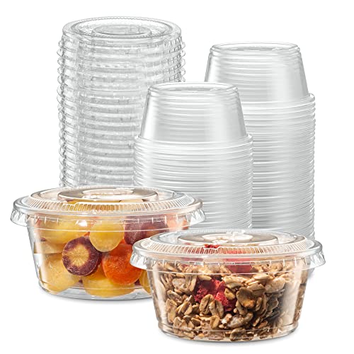 (3.25 oz - 100 Sets) Clear Diposable Plastic Portion Cups With Lids, Small Mini Containers For Portion Controll, Jello Shots, Meal Prep, Sauce Cups, Slime, Condiments, Medicine, Dressings, - color: Clear, size: 3.25 Ounce
