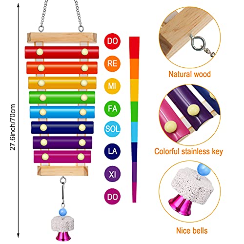 Gejoy 6 Pieces Chicken Toys for Coop Accessries Wooden Stand Mirror with Bells Coop Swing Veggies Fruit Skewer Vegetable Hanging Feeder Chewing Foraging Toys for Chicken