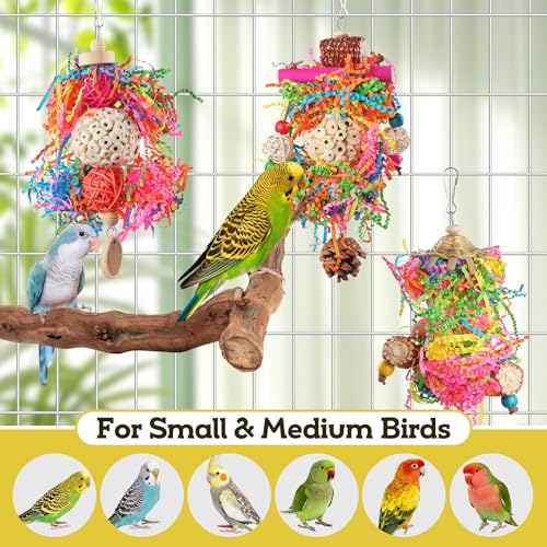 Bird Toys, Parakeet Foraging Toys, Hanging Chewing Toys with Natural Wooden Perches, Bird Cage Accessories, Suitable for Parakeets, Cockatiels, Budgies, Lovebirds & More - color: 5 pieces sola