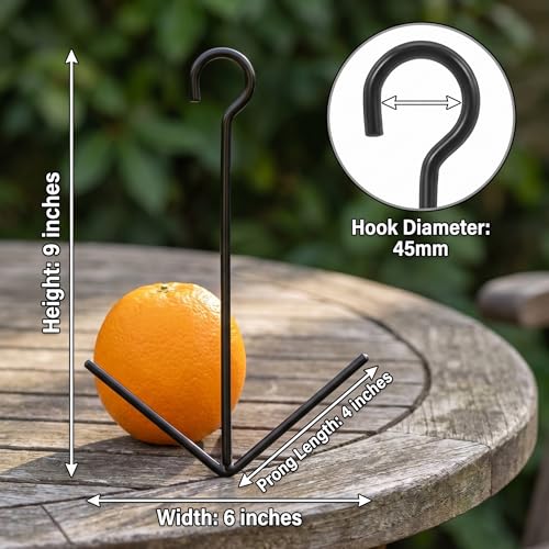 Premium Oriole Feeder for Outdoors & Indoor Plant Accessories, Black Metal Fruit Holder Dual-Prong Hanger Hook for Garden Birding, Air Plants Display, Patio Decor