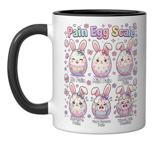 Cute Medical Bunny Egg Easter Nurse Pain Egg Scale Ceramic Mug, Black/White - color: Black/White
