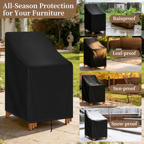 Stackable Patio Chair Cover Waterproof Outdoor Chair Cover Lounge Chair Covers Outdoor Stack Chairs for All Weather Protection 25"Lx25"Wx47"H,Black - size: 25"Lx25"Wx47"H