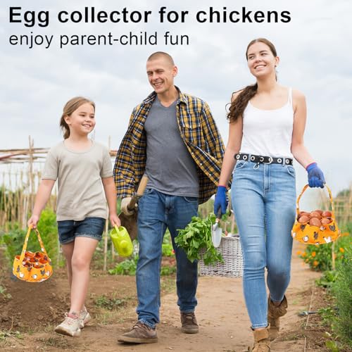 Egg Collecting Basket, Egg Basket for Gathering with 7 Pouches | Canvas Chicken Egg Basket for Chicken, Duck, Goose, Bird, Various Poultry Collection (Yellow chicken) - style: Yellow chicken