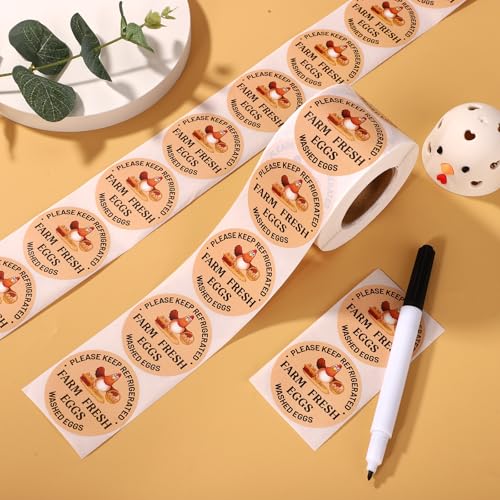 500pcs Farm Fresh Eggs Stickers, 2in Round Washed Egg Labels Self-Adhesive Carton Packaging Stickers Chicken Quail Farm Farmers Markets Supplies