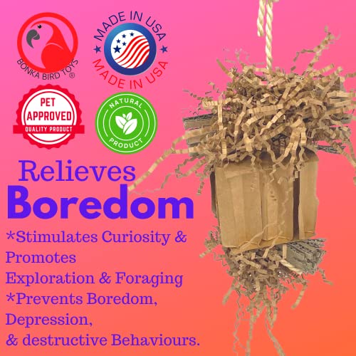 Bonka Bird Toys 3857 Medium Shreddy Eddy Foraging Shred Small Medium Bird Toy Cardboard Waffle Crinkly Paper Conures Parakeets African Greys and Other Similar Birds - color: Medium Shreddy Eddy
