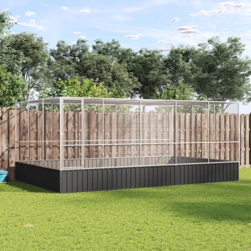 Large Outdoor Bird Aviary with Extension 203.9"x120.9"x83.5" Galvanized Steel Walk-in Parrot Cage Metal Poultry Pen for Budgies Chickens Ducks Silver and Anthracite - color: Silver-E