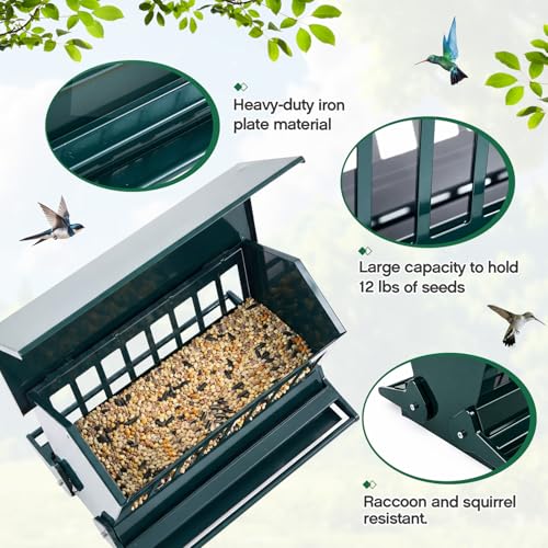 Zonon 12lbs Squirrel Resistant Bird Feeder on Pole | Squirrel Proof Bird Feeders on Pole, Metal Construction, Providing Stable Ground Installation for Outdoor Garden Yard