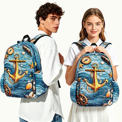 Nautical Kids Backpack School Backpack Teens Bookbag for Girls Boys Hiking Camping Travel Sports - color: Nautical