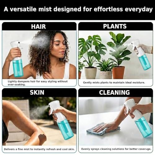 VIGOR PATH Continuous Mist Blue Spray Bottle 200ml Fine Mist for Hair | Ultra Fine Atomizer Leak Proof Ergonomic Construction 360 Refillable - color: BLUE