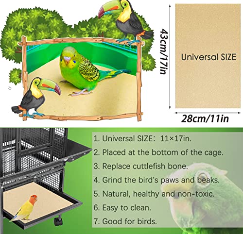 Firdnyohs 25PCS Gravel Paper for Bird Cage,11" x17" Bird cage Liner Gravel Paper Special for Bird Cage in sea Sand-Great for Hard-Billed Birds Safe& Clean & Easy for Improved Digestion… - size: 11" x 17"-25Pcs