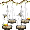 4 Pieces Hanging Bird Feeder Tray Platform Metal Mesh Feeder Seed Platform for Bird Feeding Outside Outdoors Wild House Hanging for Attracting Birds, Black(Round) - style: Round