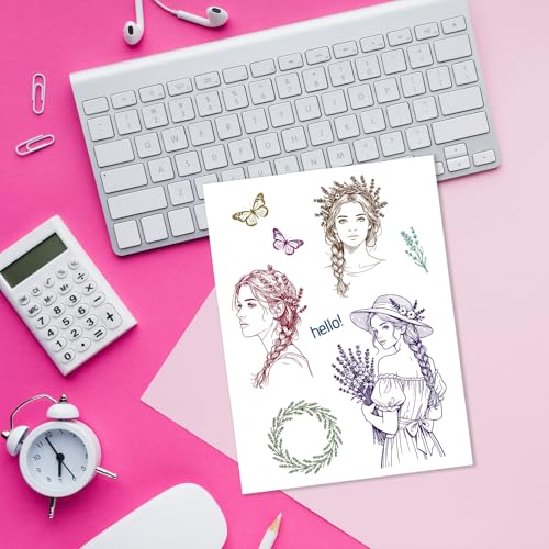 CHGCRAFT Lavender Woman Clear Stamps Female Transparent Stamps Flowers Silicone Clear Stamp Seals for DIY Scrapbooking Photo Album Decoration, 4.3×6.3 inch - style: Lavender Woman
