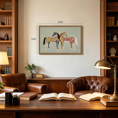 CGXY Vintage Folk Horse Wall Art, Farmhouse Ranch Equestrian Poster Print, Rustic Western Horse Wall Decor, Colorful Patterned Animal Artwork for Living Room Bedroom Wood Framed 12x16 Inch - color: Horse, size: 16"L x 12"W