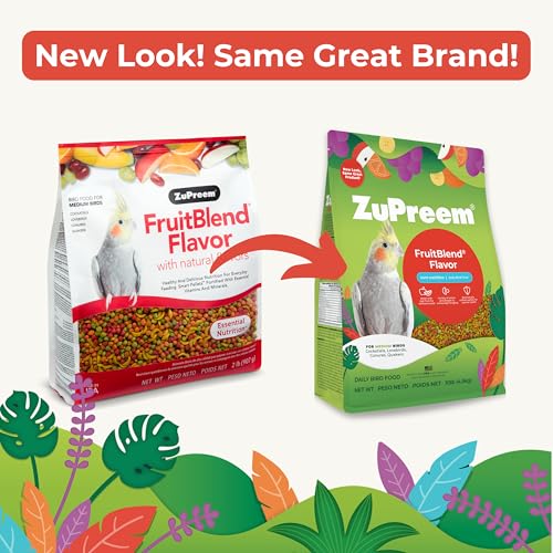 ZuPreem FruitBlend Cockatiel Pellets, Medium Bird Food, 2 lb, Pack of 2 | Vitamin fortified, FruitBlend flavor, for quakers, lovebirds & small conures, daily pellet diet