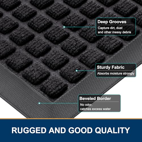 Smiry Front Door Mat Outside Entrance, Natural Rubber Doormat, 47x32 Inch | Black, Non Slip, Trap Dirt and Moisture, Easy Clean, Low Profile Welcome Floor Mats for Indoor Outdoor Entry - color: Black, size: 47" X 32"