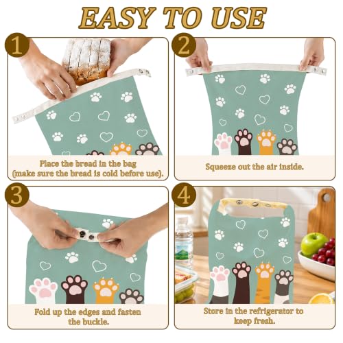 2 Pack Reusable Beeswax Funny Cat Feet Bread Bags, Sourdough Bread Heart Paws Storage for Homemade, Freezer Storage Bag to Keep Fresh, Baguette Bag with Beeswax Liner Kitchen Baking - color: Funny Cat Feet