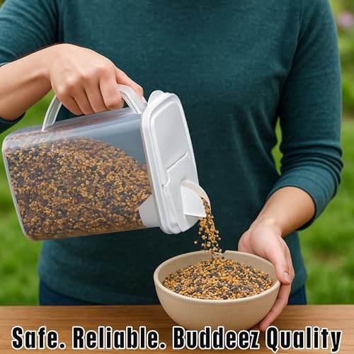 Buddeez Pet Food Storage Containers - 2 Count Bird Seed Dispenser with Pour Tight Lids and Easy Pour Spouts, 8 Qt and 3.5 Qt, Bird Seed Storage for Small and Large Feed, BPA Free