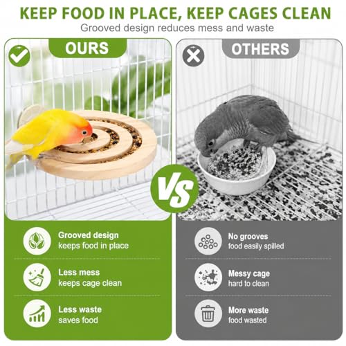 Bird Foraging Toy with Perch, Natural Kiln-Dried Wood Slow Feeder Puzzle Toy for Parakeets, Budgies Cockatiels Conures Relieve Boredom Reduce Seed Mess Prevent Overgrown Beaks for Small & Medium Birds