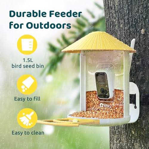NETVUE by Birdfy Smart Bird Feeder with AI Camera, Auto Capture Videos & Live Steam, Wireless Wildbird Watching, Outdoor Backyard Birder(AI by Subscription) Yellow - color: Yellow