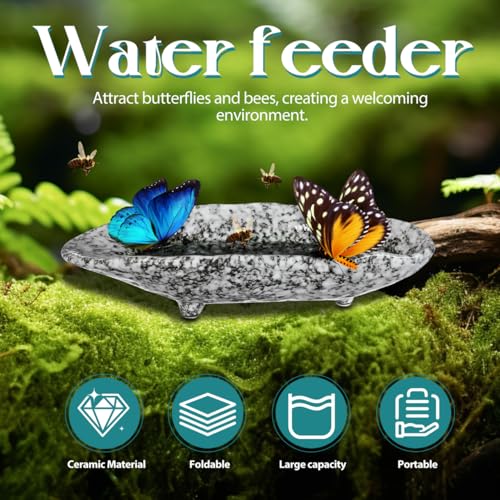 Toddmomy Butterfly Puddler Garden Stone, 8.25inch Outdoor Butterfly Feeder Bee Watering Station Ceramic Bird Bath Water Food Holder for Feeding for Yard Lawn Decoration