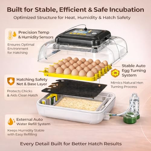 Egg Incubator for Hatching Eggs 30 Eggs, Chicken Incubator with Automatic Egg Turning, Temperature & Humidity Control, Egg Candler, Poultry Incubator for Chicken Quail