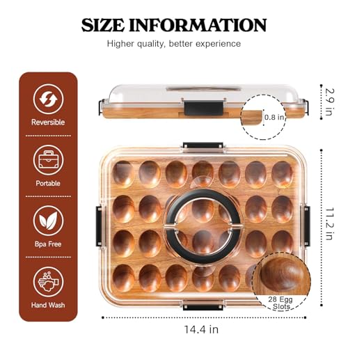 Deviled Egg Containers with Lid, Acacia Wooden Base with 28 Slots | Portable Deviled Egg Platter Carrier Holder Trays, Elegant appearance, Strong Durability, for Party and Home Kitchen - color: Black