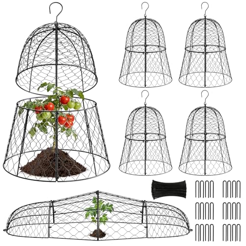 6 Pack Garden Cloche Plant Protectors from Animals, 13" x 11.8" Heavy Duty Chicken Wire Cloche, Adjustable Metal Wire Garden Cloches for Outdoor Plants, Keep Rabbits, Squirrels & Birds Away - size: 13" x 11.8"