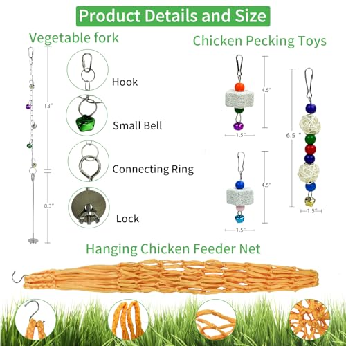 12 Pack Chicken Toys for Hens,Net Mirror Bell Xylophone String Vegetable Fruits Skewer Hanging Ladder Swings Coop Accessories for Hens Bird Parrot