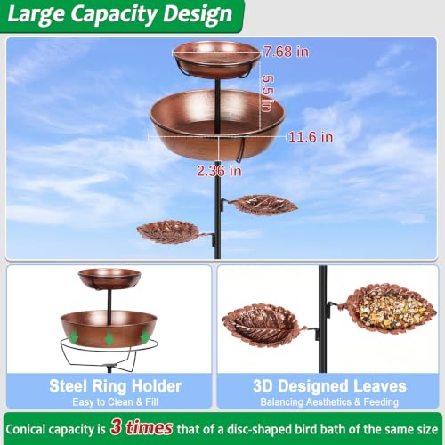 Double Metal Outdoor Bird Bath, Rust-Proof Removable Bowl for Garden Bronze | Freestanding Birdbath & Birdfeeder with Heavy-Duty Base, Bird Bowl for Lawn Patio Yard Bird Feeding Decor, Easy to Install - color: Bronze(2 Layer)