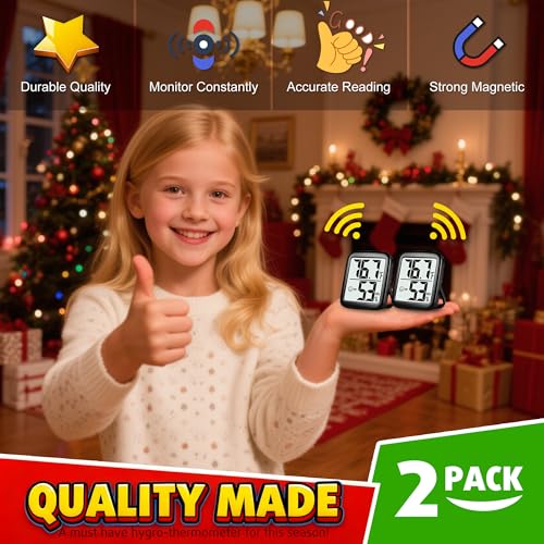 2 Pack Room Thermometer Indoor Hygrometer | Monitor Temperature & Humidity, Accurate, Fast Read, Easy To View, Magnetic/Kickstand/Hanging, ℉/℃, w/ Battery, Compact - color: 2 Pcs * Classic Black ( 97%+ Choice )