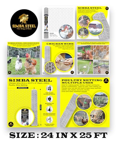 Chicken Wire 24 in x 25 FT x 2” Mesh x 20GA | Poultry Wire Netting | Hot Dipped Galvanised | Hexagonal Galvanized Mesh for Chicken Coop, Rabbit Cage, Fence Barrier PM24x25x2 - style: 24 in x 25 FT x 2 in