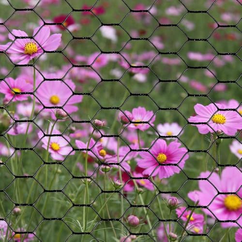 PVC Hexagonal Poultry Netting Chicken Wire 12" x25' x 1" Mesh 20GA Black - size: 12"x25'-1" 20GA