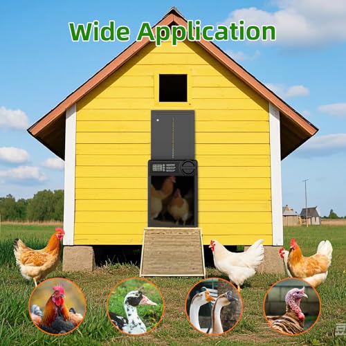 Automatic Chicken Coop Door, Battery Powered Electric Chicken Coop Door with Smart Timer, Anti-Pinch Sensor, LCD Display& Low Battery Reminder for Hens, Ducks, Geese Poultry